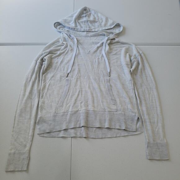 Lululemon Cashmere Hoodie Womens Large Light Blue Grey Knit Thumbholes V Neck - Picture 1 of 7
